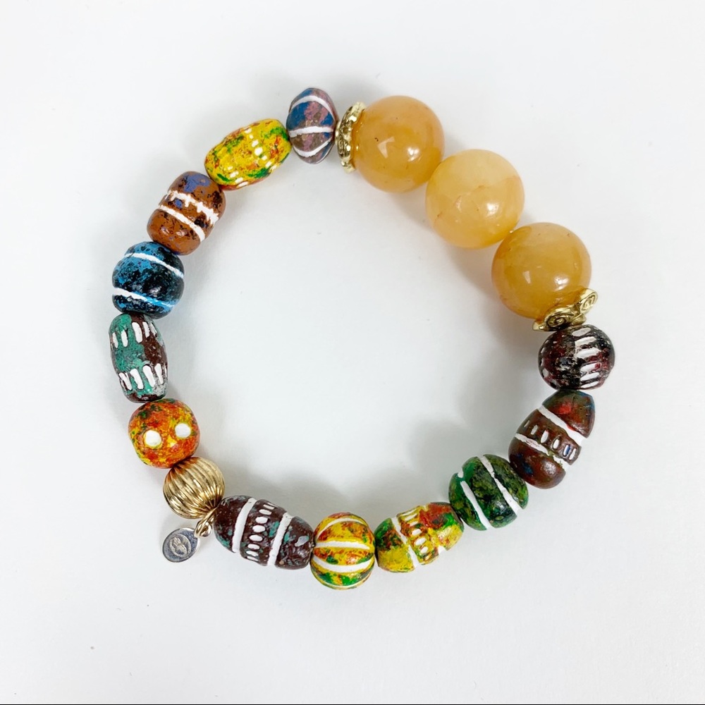 Yellow Agate and Clay Bead Stretch Bracelet